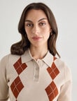 Oliver Black Knit Argyle Polo Shirt, Taupe product photo