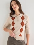 Oliver Black Knit Argyle Polo Shirt, Taupe product photo View 04 S