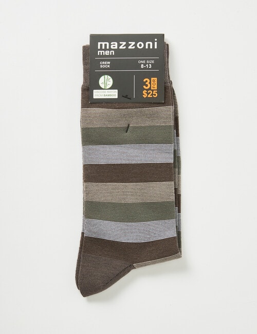 Mazzoni Coffee Stripe Viscose Rayon from Bamboo Crew Sock, Brown product photo View 02 L