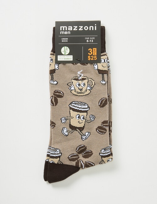 Mazzoni Coffee Character Viscose Rayon from Bamboo Crew Sock, Beige product photo View 02 L