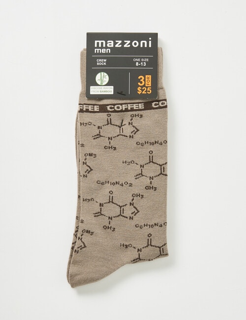 Mazzoni Coffee Molecule Viscose Rayon from Bamboo Crew Sock, Beige product photo View 02 L