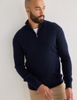 Gasoline Quarter Zip Cable Knitwear, Navy product photo