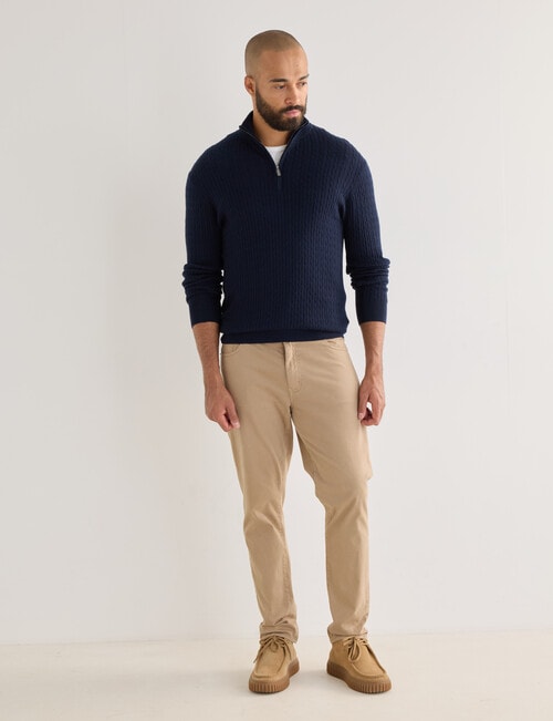 Gasoline Quarter Zip Cable Knitwear, Navy product photo View 03 L