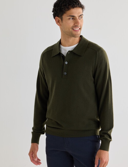 Gasoline Button Down Polo Knitwear, Olive Green product photo