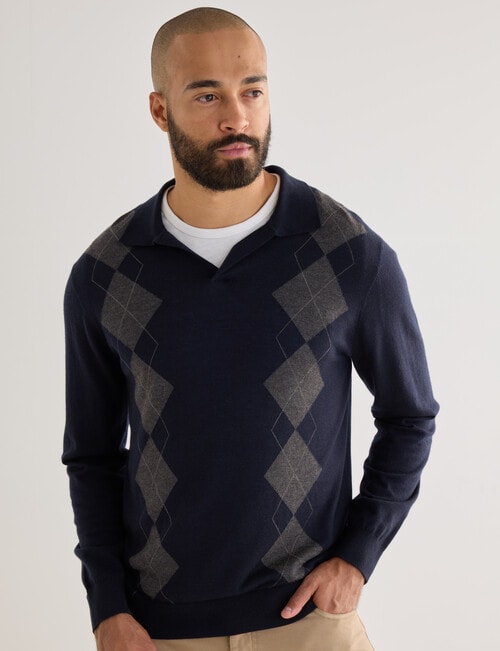 Gasoline Argyle Polo Knitwear, Navy product photo View 06 L