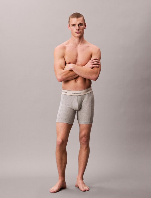 Calvin Klein Heritage Cotton Boxer Brief, 3-Pack, Oyster, Grey Heather & White product photo View 02 L