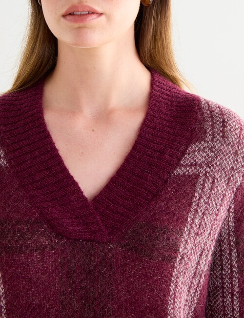 Jigsaw Check Mohair Blend Sweater, Plum product photo View 04 L