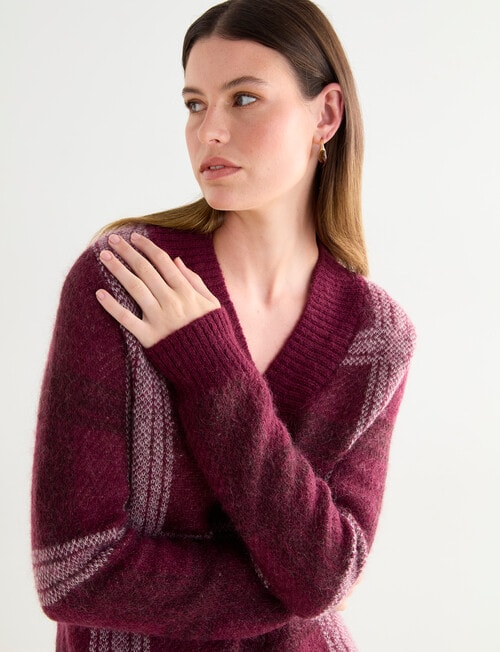 Jigsaw Check Mohair Blend Sweater, Plum product photo View 08 L