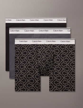 Calvin Klein Engineered Balance Boxer Brief, 3-Pack, Turbulence, Core Logo Shoreline Silver Foil & Silver Foil product photo