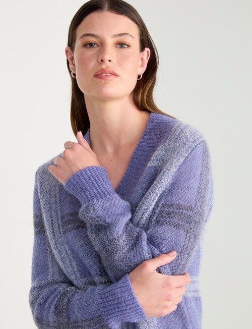 Jigsaw Check Mohair Blend Sweater, Smoke Blue Check product photo