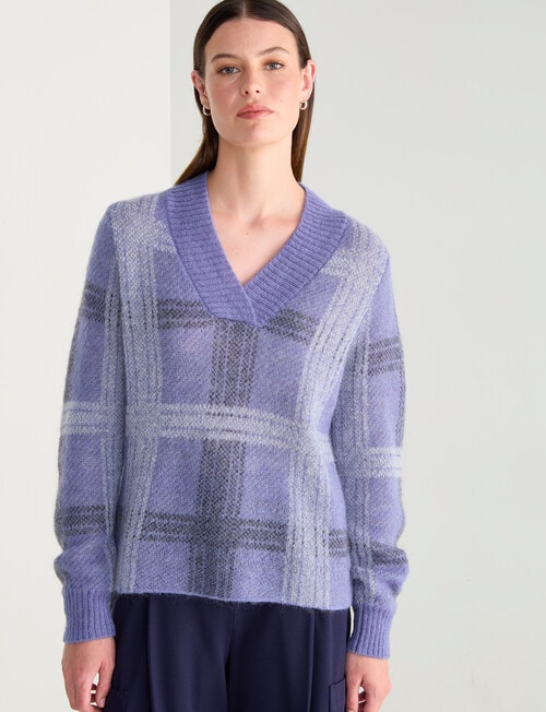 Jigsaw Check Mohair Blend Sweater, Smoke Blue Check product photo View 05 L