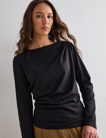 Mineral Ella Drape Knit Tee, Black product photo
