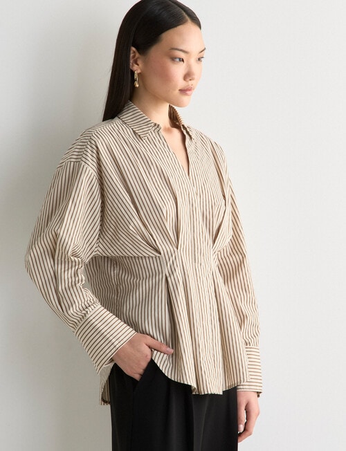 State of play Ritva Cinch Shirt, Ecru & Golden Stripe product photo View 06 L