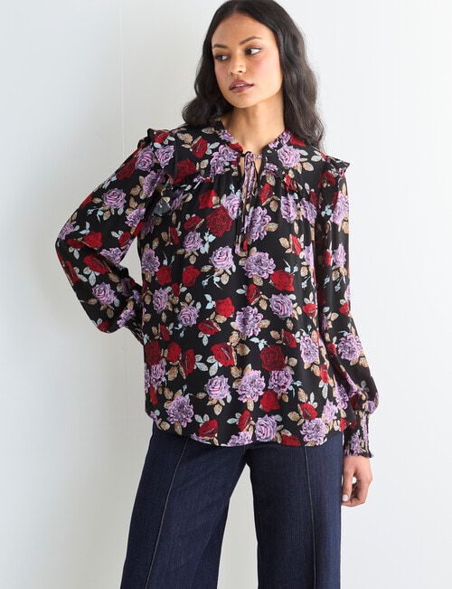 Whistle Ruffle Blouse, Midnight Botanica product photo