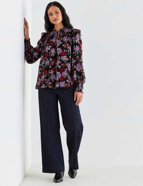 Whistle Ruffle Blouse, Midnight Botanica product photo View 03 L