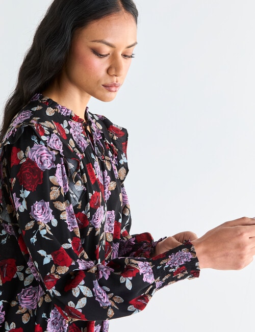Whistle Ruffle Blouse, Midnight Botanica product photo View 06 L