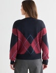 Whistle V-Neck Argyle Jumper, Cherry & Blue Night product photo View 02 S