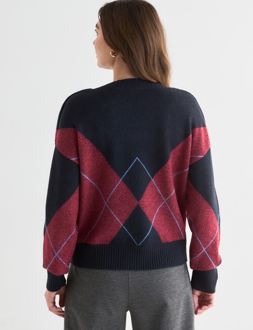 Whistle V-Neck Argyle Jumper, Cherry & Blue Night product photo View 02 L