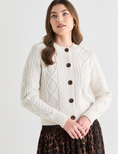 Whistle Chunky Cable Cardigan, Ivory product photo