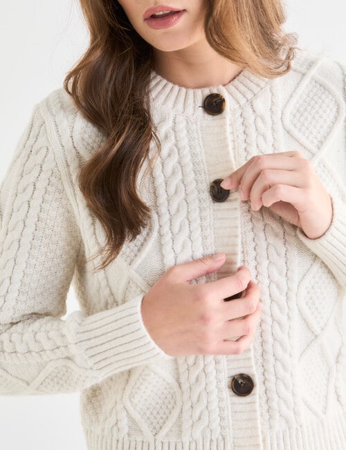 Whistle Chunky Cable Cardigan, Ivory product photo View 04 L