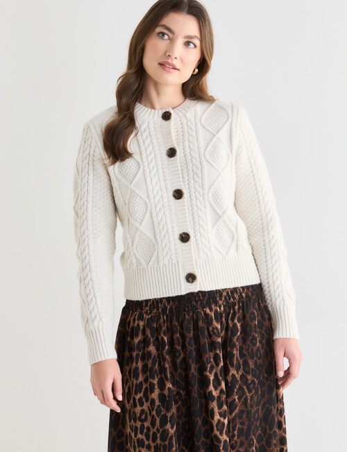 Whistle Chunky Cable Cardigan, Ivory product photo View 05 L