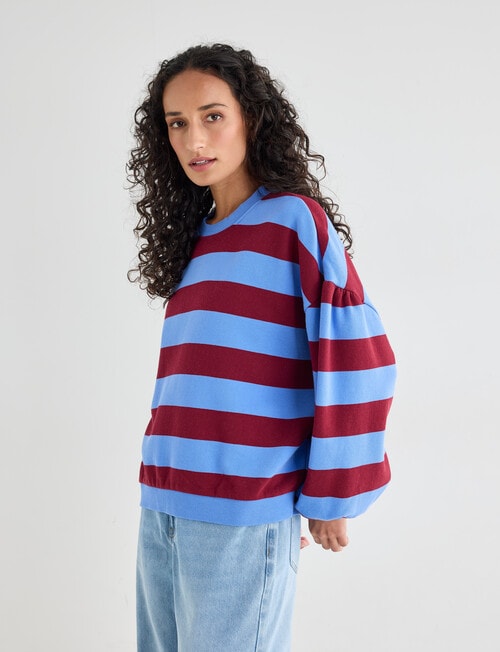 Zest Stripe Puff Sleeve Sweatshirt, Blue product photo