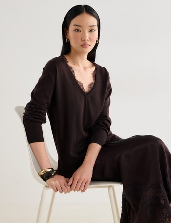 State of play Izzy Merino Lace Sweater, Bitter Chocolate product photo