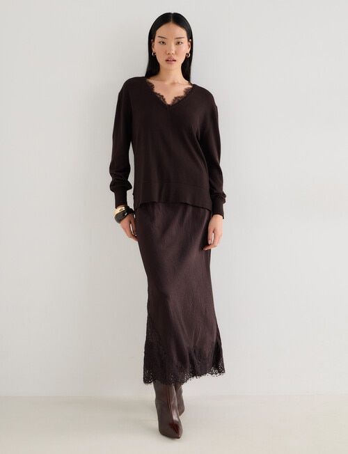 State of play Izzy Merino Lace Sweater, Bitter Chocolate product photo View 03 L