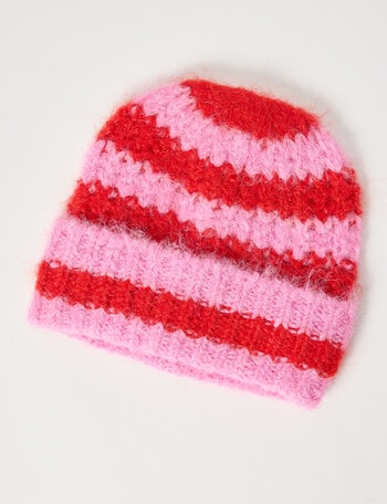 Boston + Bailey Rib Striped Beanie, Pink & Red product photo