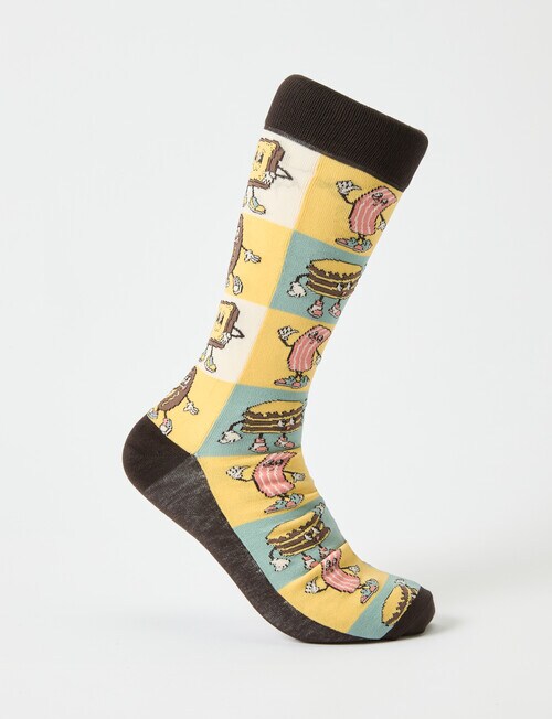 Breakfast Chacaters Viscose Rayon from Bamboo Crew Sock, Yellow & Green product photo