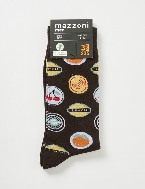 Fruit Sticker Viscose Rayon from Bamboo Crew Sock, Black product photo View 02 L