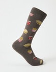 Burger & Fries Viscose Rayon from Bamboo Crew Sock, Brown & Grey product photo