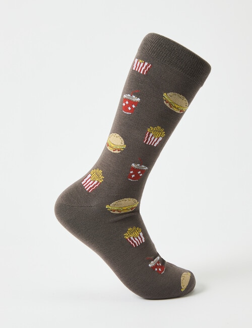 Burger & Fries Viscose Rayon from Bamboo Crew Sock, Brown & Grey product photo