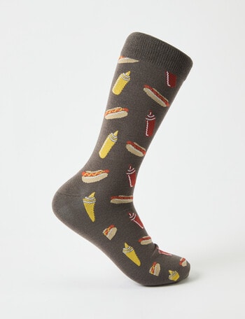 Hot Dog, Sauce & Mustard Viscose Rayon from Bamboo Crew Sock, Brown & Grey product photo