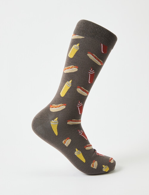Hot Dog, Sauce & Mustard Viscose Rayon from Bamboo Crew Sock, Brown & Grey product photo