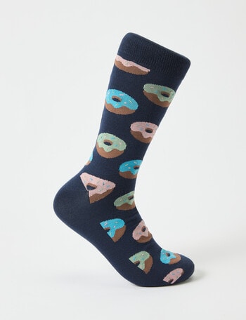 Neon Donut Viscose Rayon from Bamboo Crew Sock, Navy product photo