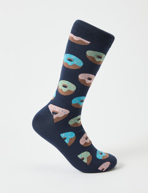 Neon Donut Viscose Rayon from Bamboo Crew Sock, Navy product photo