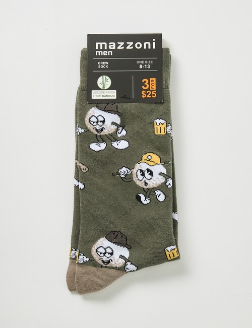 Golf Ball Character Viscose Rayon from Bamboo Crew Sock, Green product photo View 02 L
