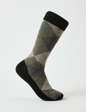 Argyle Golf Viscose Rayon from Bamboo Crew Sock, Green & Brown product photo