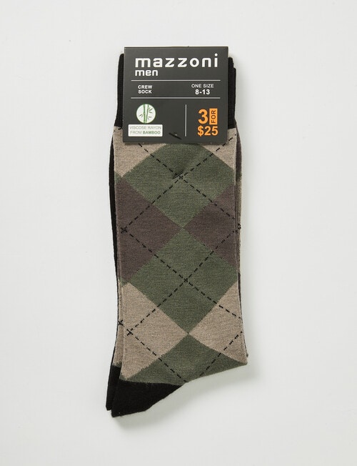 Argyle Golf Viscose Rayon from Bamboo Crew Sock, Green & Brown product photo View 02 L