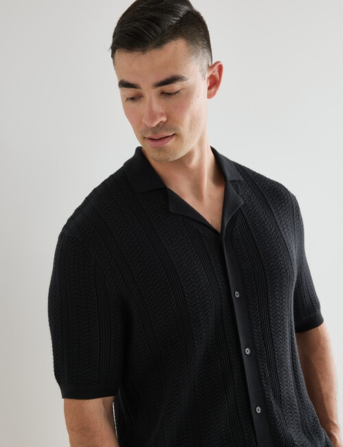 Laidlaw + Leeds Cable Short Sleeve Shirt, Black product photo