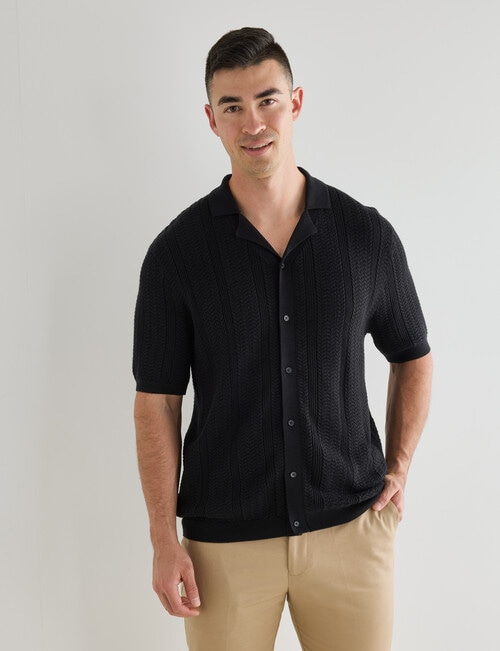 Laidlaw + Leeds Cable Short Sleeve Shirt, Black product photo View 04 L