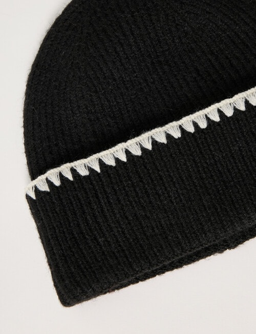 Boston + Bailey Blanket Stitch Beanie, Black & Ecru product photo View 02 L