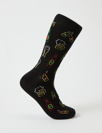 Neon Beer Viscose Rayon from Bamboo Crew Sock, Black product photo