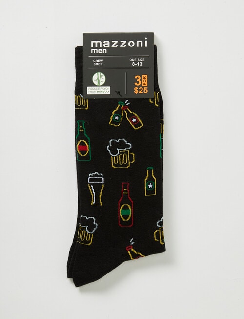 Neon Beer Viscose Rayon from Bamboo Crew Sock, Black product photo View 02 L