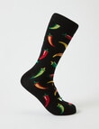 Mixed Chillies Viscose Rayon from Bamboo Crew Sock, Black product photo