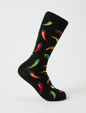 Mixed Chillies Viscose Rayon from Bamboo Crew Sock, Black product photo