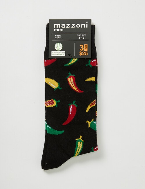 Mixed Chillies Viscose Rayon from Bamboo Crew Sock, Black product photo View 02 L