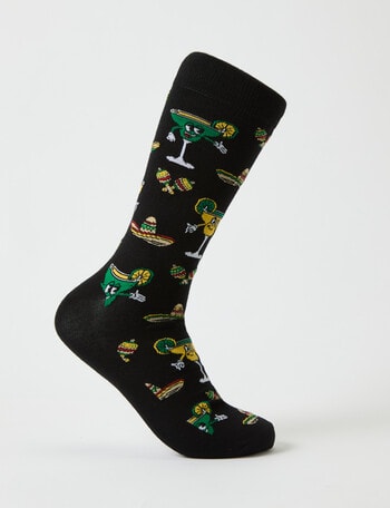 Mexi Cocktails Viscose Rayon from Bamboo Crew Sock, Black product photo