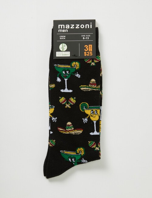 Mexi Cocktails Viscose Rayon from Bamboo Crew Sock, Black product photo View 02 L
